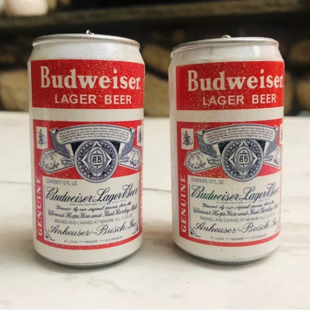 Budweiser Beer Can Christmas Ornaments set of 2 NEW
